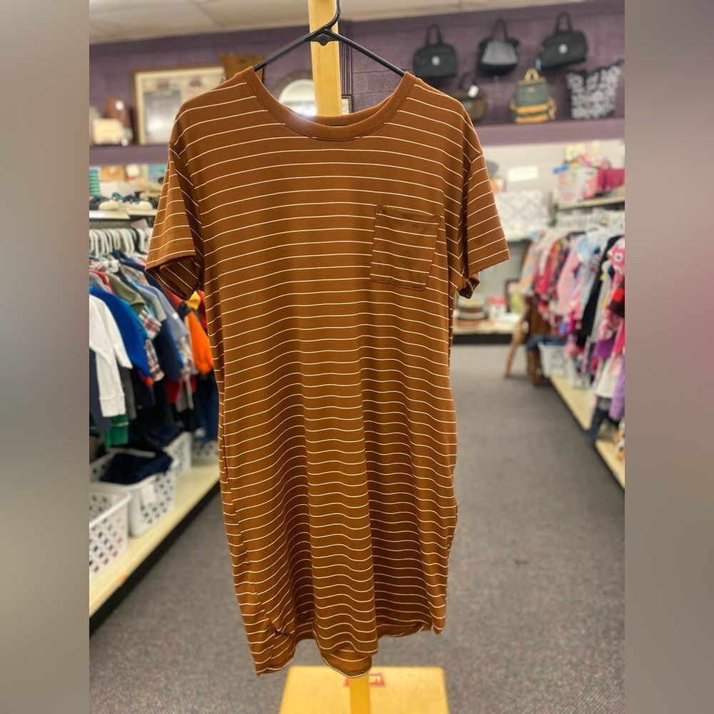 🛍️ Wishlist Ladies Lg Brown Striped Tee Dress NEW